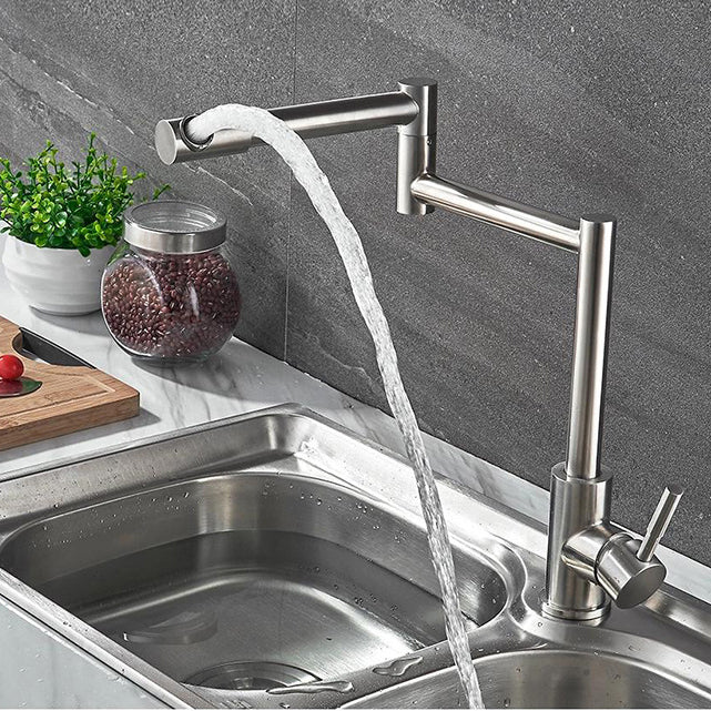 Modern Kitchen Faucet Single Lever Handle Swivel Stainless Steel Pot Filler Clearhalo 'Home Improvement' 'home_improvement' 'home_improvement_kitchen_faucets' 'Kitchen Faucets' 'Kitchen Remodel & Kitchen Fixtures' 'Kitchen Sinks & Faucet Components' 'kitchen_faucets' 6951960
