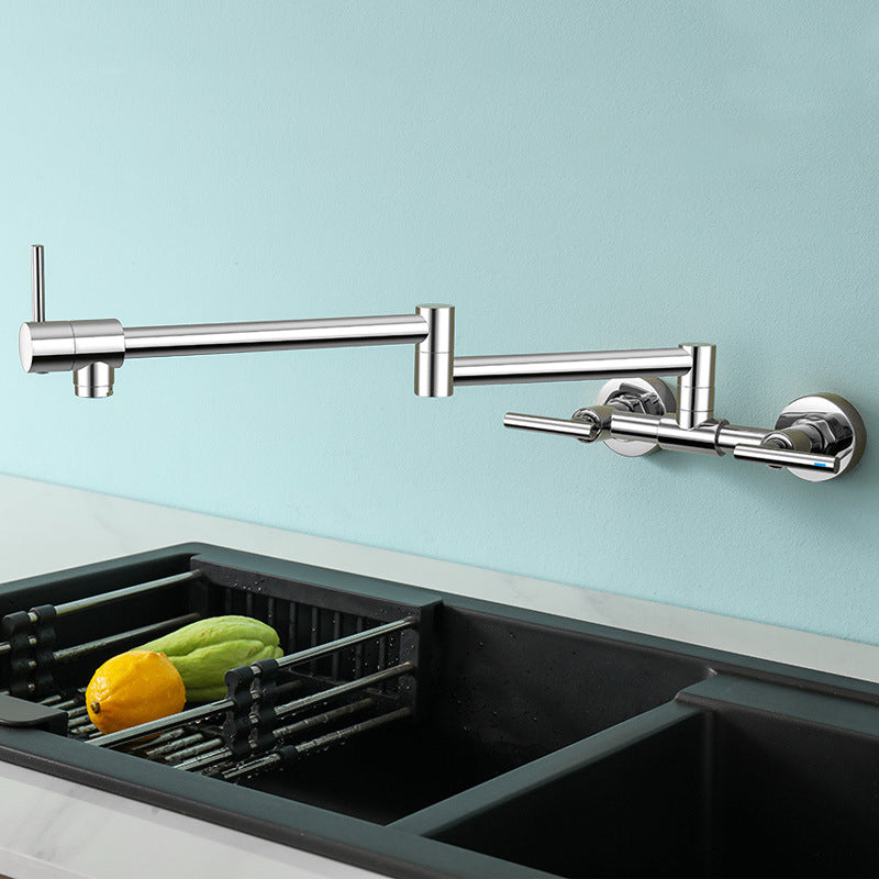 Brass Pot Filler Modern Double Lever Handle Swivel Wall-Mounted Pot Filler Chrome Single-mode Water Outlet Clearhalo 'Home Improvement' 'home_improvement' 'home_improvement_kitchen_faucets' 'Kitchen Faucets' 'Kitchen Remodel & Kitchen Fixtures' 'Kitchen Sinks & Faucet Components' 'kitchen_faucets' 6951970
