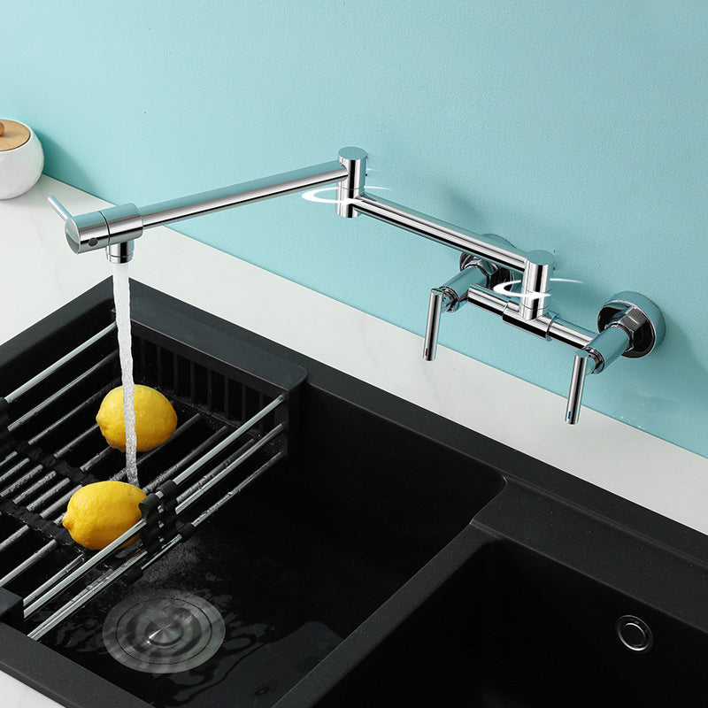 Brass Pot Filler Modern Double Lever Handle Swivel Wall-Mounted Pot Filler Clearhalo 'Home Improvement' 'home_improvement' 'home_improvement_kitchen_faucets' 'Kitchen Faucets' 'Kitchen Remodel & Kitchen Fixtures' 'Kitchen Sinks & Faucet Components' 'kitchen_faucets' 6951973