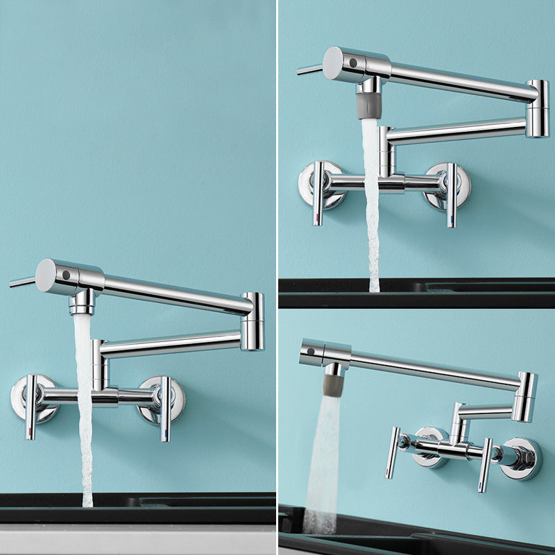 Brass Pot Filler Modern Double Lever Handle Swivel Wall-Mounted Pot Filler Clearhalo 'Home Improvement' 'home_improvement' 'home_improvement_kitchen_faucets' 'Kitchen Faucets' 'Kitchen Remodel & Kitchen Fixtures' 'Kitchen Sinks & Faucet Components' 'kitchen_faucets' 6951974