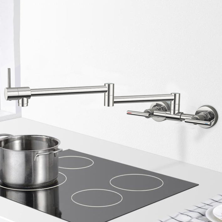 Brass Pot Filler Modern Double Lever Handle Swivel Wall-Mounted Pot Filler Clearhalo 'Home Improvement' 'home_improvement' 'home_improvement_kitchen_faucets' 'Kitchen Faucets' 'Kitchen Remodel & Kitchen Fixtures' 'Kitchen Sinks & Faucet Components' 'kitchen_faucets' 6951976