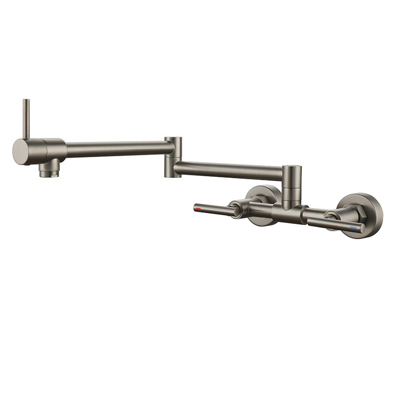 Brass Pot Filler Modern Double Lever Handle Swivel Wall-Mounted Pot Filler Nickel Single-mode Water Outlet Clearhalo 'Home Improvement' 'home_improvement' 'home_improvement_kitchen_faucets' 'Kitchen Faucets' 'Kitchen Remodel & Kitchen Fixtures' 'Kitchen Sinks & Faucet Components' 'kitchen_faucets' 6951977