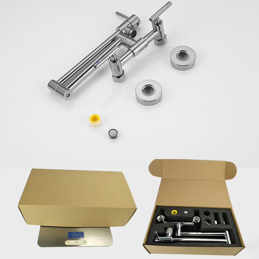 Brass Pot Filler Modern Double Lever Handle Swivel Wall-Mounted Pot Filler Clearhalo 'Home Improvement' 'home_improvement' 'home_improvement_kitchen_faucets' 'Kitchen Faucets' 'Kitchen Remodel & Kitchen Fixtures' 'Kitchen Sinks & Faucet Components' 'kitchen_faucets' 6951980