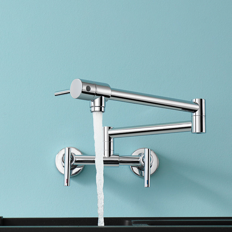 Brass Pot Filler Modern Double Lever Handle Swivel Wall-Mounted Pot Filler Clearhalo 'Home Improvement' 'home_improvement' 'home_improvement_kitchen_faucets' 'Kitchen Faucets' 'Kitchen Remodel & Kitchen Fixtures' 'Kitchen Sinks & Faucet Components' 'kitchen_faucets' 6951983