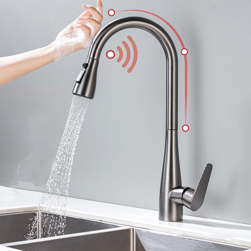 Touch Sensor Spray Kitchen Faucet Stainless Steel Swivel Spout with Pull Down Sprayer Grey Clearhalo 'Home Improvement' 'home_improvement' 'home_improvement_kitchen_faucets' 'Kitchen Faucets' 'Kitchen Remodel & Kitchen Fixtures' 'Kitchen Sinks & Faucet Components' 'kitchen_faucets' 6951996