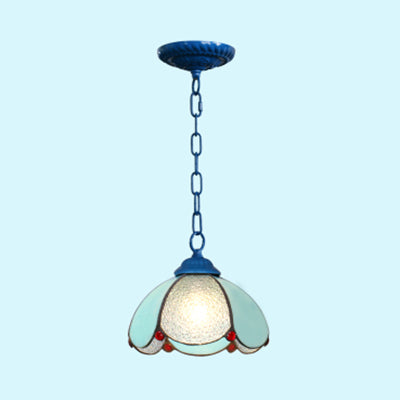 Black/White/Blue 1 Bulb Down Lighting Mediterranean Stained Glass Flared Hanging Ceiling Light Clearhalo 'Ceiling Lights' 'Industrial' 'Middle Century Pendants' 'Pendant Lights' 'Pendants' 'Tiffany close to ceiling' 'Tiffany Pendants' 'Tiffany' Lighting' 69519