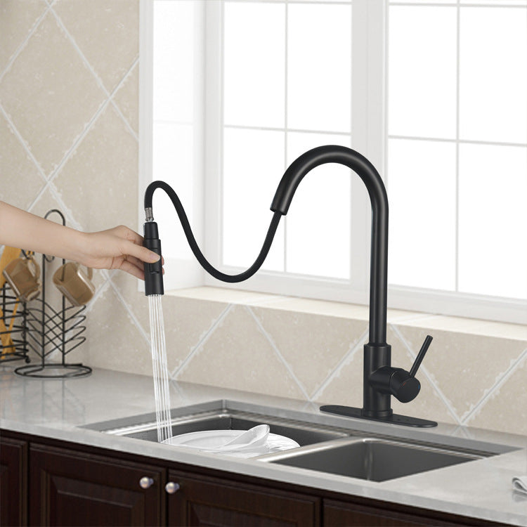 304 Stainless Steel Kitchen Faucet 3-Function Spray High Arc with Pull down Sprayer Black Clearhalo 'Home Improvement' 'home_improvement' 'home_improvement_kitchen_faucets' 'Kitchen Faucets' 'Kitchen Remodel & Kitchen Fixtures' 'Kitchen Sinks & Faucet Components' 'kitchen_faucets' 6952018