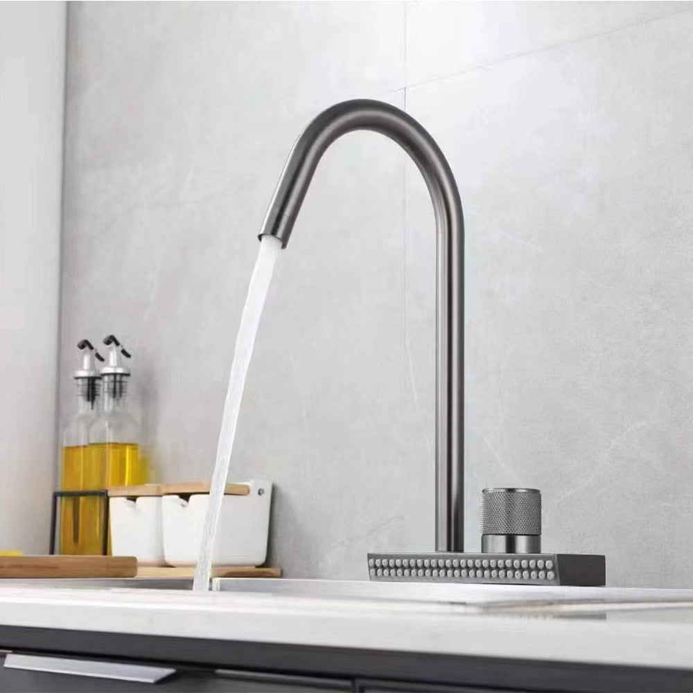 Contemporary Standard Kitchen Faucets Brushed Nickel No Sensor Swivel Spout Elbow Outlet Clearhalo 'Home Improvement' 'home_improvement' 'home_improvement_kitchen_faucets' 'Kitchen Faucets' 'Kitchen Remodel & Kitchen Fixtures' 'Kitchen Sinks & Faucet Components' 'kitchen_faucets' 6952028