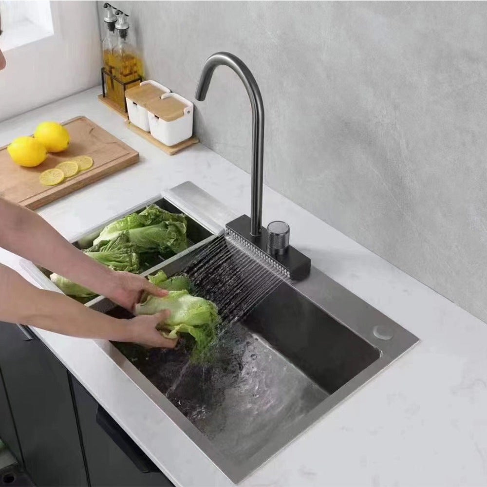 Contemporary Standard Kitchen Faucets Brushed Nickel No Sensor Swivel Spout Clearhalo 'Home Improvement' 'home_improvement' 'home_improvement_kitchen_faucets' 'Kitchen Faucets' 'Kitchen Remodel & Kitchen Fixtures' 'Kitchen Sinks & Faucet Components' 'kitchen_faucets' 6952035