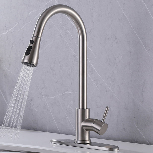 Pulldown Sprayer Bar Prep Kitchen Faucet Contemporary Bridge Faucet Nickel Deck Plate Included Clearhalo 'Home Improvement' 'home_improvement' 'home_improvement_kitchen_faucets' 'Kitchen Faucets' 'Kitchen Remodel & Kitchen Fixtures' 'Kitchen Sinks & Faucet Components' 'kitchen_faucets' 6952038