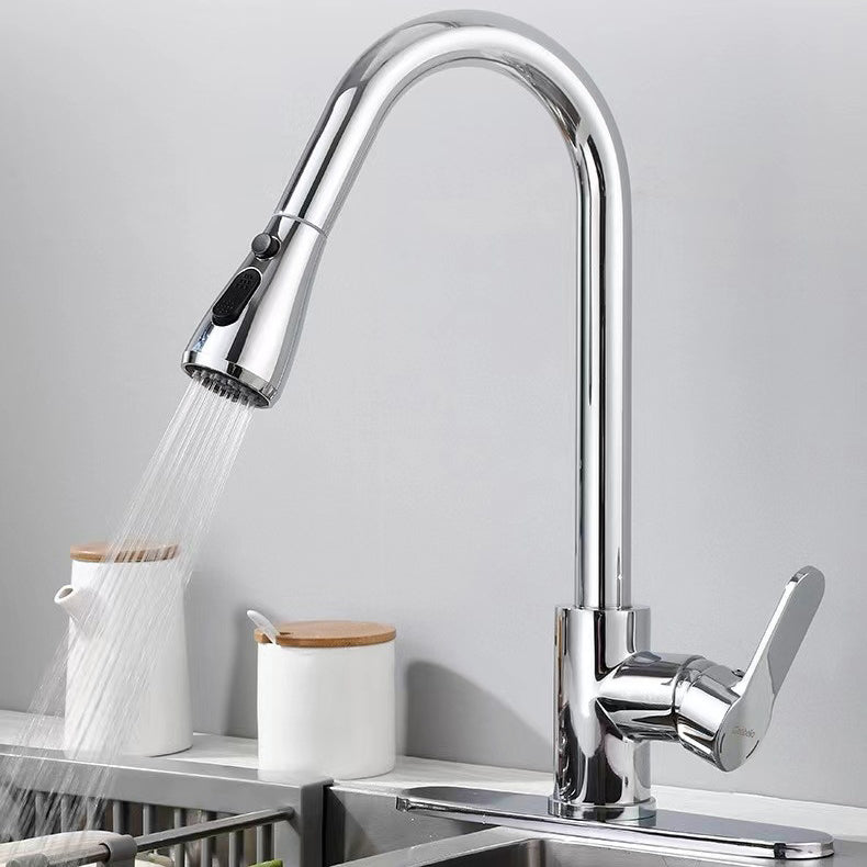 Pulldown Sprayer Bar Prep Kitchen Faucet Contemporary Bridge Faucet Nickel Based Not Included Clearhalo 'Home Improvement' 'home_improvement' 'home_improvement_kitchen_faucets' 'Kitchen Faucets' 'Kitchen Remodel & Kitchen Fixtures' 'Kitchen Sinks & Faucet Components' 'kitchen_faucets' 6952043