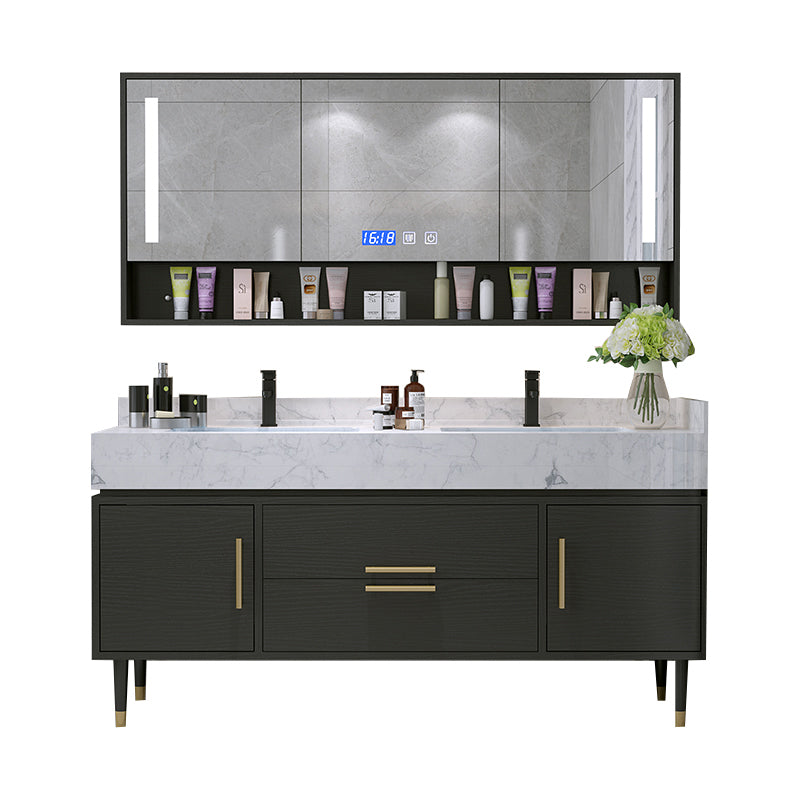 Metal Frame Vanity Set Plain Rectangle Drawers Freestanding Bath Vanity with Drawers Vanity & Faucet & Smart Medicine Cabinet Clearhalo 'Bathroom Remodel & Bathroom Fixtures' 'Bathroom Vanities' 'bathroom_vanities' 'Home Improvement' 'home_improvement' 'home_improvement_bathroom_vanities' 6952070