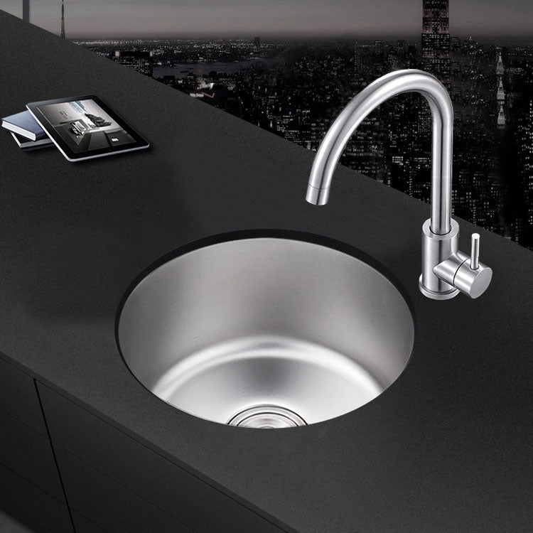 Round Stainless Steel Sink Single Bowl Undermount Sink with Basket Strainer 16"L x 16"W x 8"H Sink with Faucet Cold and Hot Tap Clearhalo 'Home Improvement' 'home_improvement' 'home_improvement_kitchen_sinks' 'Kitchen Remodel & Kitchen Fixtures' 'Kitchen Sinks & Faucet Components' 'Kitchen Sinks' 'kitchen_sinks' 6952099