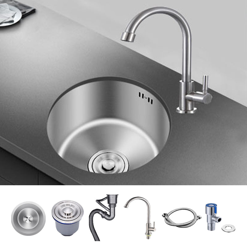 Round Stainless Steel Sink Single Bowl Undermount Sink with Basket Strainer Sink with Faucet Round Faucet Clearhalo 'Home Improvement' 'home_improvement' 'home_improvement_kitchen_sinks' 'Kitchen Remodel & Kitchen Fixtures' 'Kitchen Sinks & Faucet Components' 'Kitchen Sinks' 'kitchen_sinks' 6952101