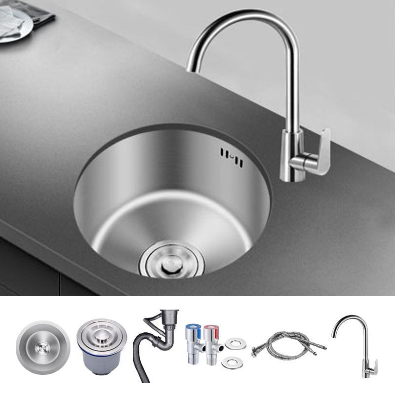 Round Stainless Steel Sink Single Bowl Undermount Sink with Basket Strainer Sink with Faucet Cold and Hot Tap Clearhalo 'Home Improvement' 'home_improvement' 'home_improvement_kitchen_sinks' 'Kitchen Remodel & Kitchen Fixtures' 'Kitchen Sinks & Faucet Components' 'Kitchen Sinks' 'kitchen_sinks' 6952103
