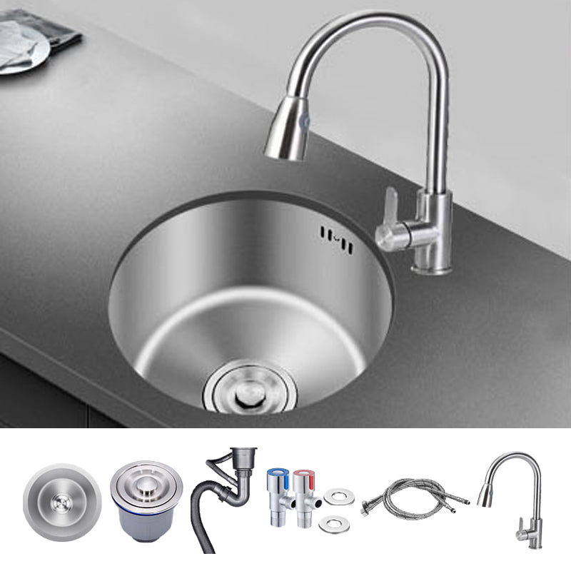 Round Stainless Steel Sink Single Bowl Undermount Sink with Basket Strainer Sink with Faucet Pull Out Faucet Clearhalo 'Home Improvement' 'home_improvement' 'home_improvement_kitchen_sinks' 'Kitchen Remodel & Kitchen Fixtures' 'Kitchen Sinks & Faucet Components' 'Kitchen Sinks' 'kitchen_sinks' 6952105