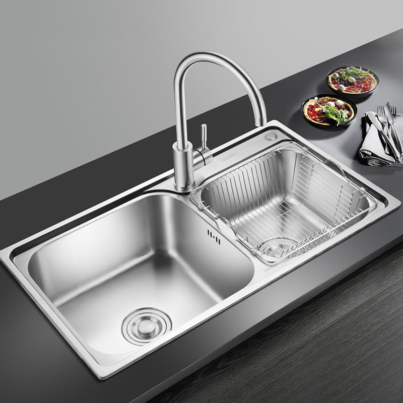 Stainless Steel Double Sink Kitchen Sink 2 Holes Drop-In Sink Sink with Faucet All Copper Hot and Cold Faucet Clearhalo 'Home Improvement' 'home_improvement' 'home_improvement_kitchen_sinks' 'Kitchen Remodel & Kitchen Fixtures' 'Kitchen Sinks & Faucet Components' 'Kitchen Sinks' 'kitchen_sinks' 6952136