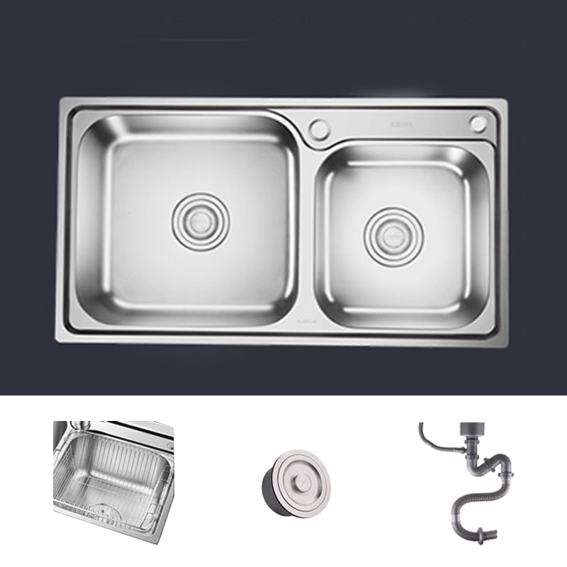 Stainless Steel Double Sink Kitchen Sink 2 Holes Drop-In Sink Sink Only None Clearhalo 'Home Improvement' 'home_improvement' 'home_improvement_kitchen_sinks' 'Kitchen Remodel & Kitchen Fixtures' 'Kitchen Sinks & Faucet Components' 'Kitchen Sinks' 'kitchen_sinks' 6952137