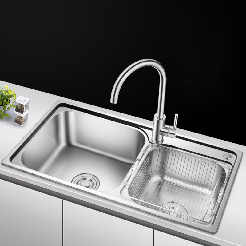 Stainless Steel Double Sink Kitchen Sink 2 Holes Drop-In Sink Clearhalo 'Home Improvement' 'home_improvement' 'home_improvement_kitchen_sinks' 'Kitchen Remodel & Kitchen Fixtures' 'Kitchen Sinks & Faucet Components' 'Kitchen Sinks' 'kitchen_sinks' 6952138