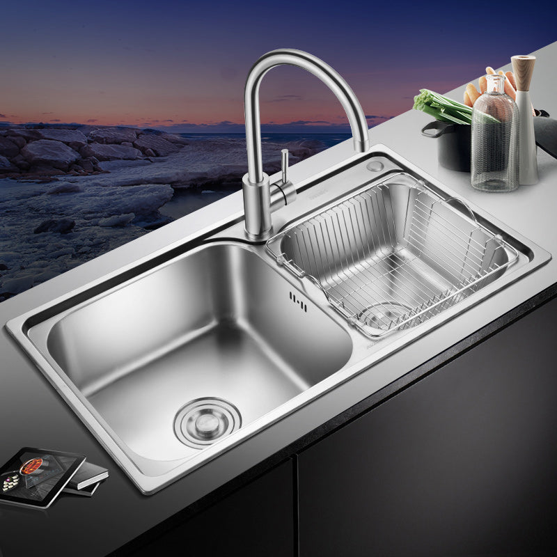 Stainless Steel Double Sink Kitchen Sink 2 Holes Drop-In Sink Clearhalo 'Home Improvement' 'home_improvement' 'home_improvement_kitchen_sinks' 'Kitchen Remodel & Kitchen Fixtures' 'Kitchen Sinks & Faucet Components' 'Kitchen Sinks' 'kitchen_sinks' 6952140