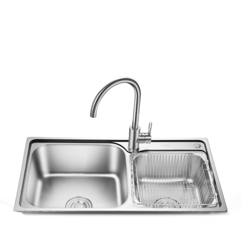 Stainless Steel Double Sink Kitchen Sink 2 Holes Drop-In Sink Clearhalo 'Home Improvement' 'home_improvement' 'home_improvement_kitchen_sinks' 'Kitchen Remodel & Kitchen Fixtures' 'Kitchen Sinks & Faucet Components' 'Kitchen Sinks' 'kitchen_sinks' 6952142