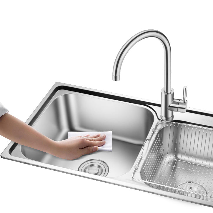 Stainless Steel Double Sink Kitchen Sink 2 Holes Drop-In Sink Clearhalo 'Home Improvement' 'home_improvement' 'home_improvement_kitchen_sinks' 'Kitchen Remodel & Kitchen Fixtures' 'Kitchen Sinks & Faucet Components' 'Kitchen Sinks' 'kitchen_sinks' 6952144