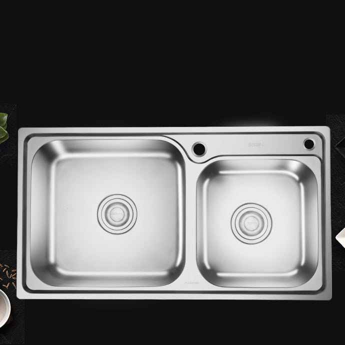 Stainless Steel Double Sink Kitchen Sink 2 Holes Drop-In Sink Clearhalo 'Home Improvement' 'home_improvement' 'home_improvement_kitchen_sinks' 'Kitchen Remodel & Kitchen Fixtures' 'Kitchen Sinks & Faucet Components' 'Kitchen Sinks' 'kitchen_sinks' 6952146
