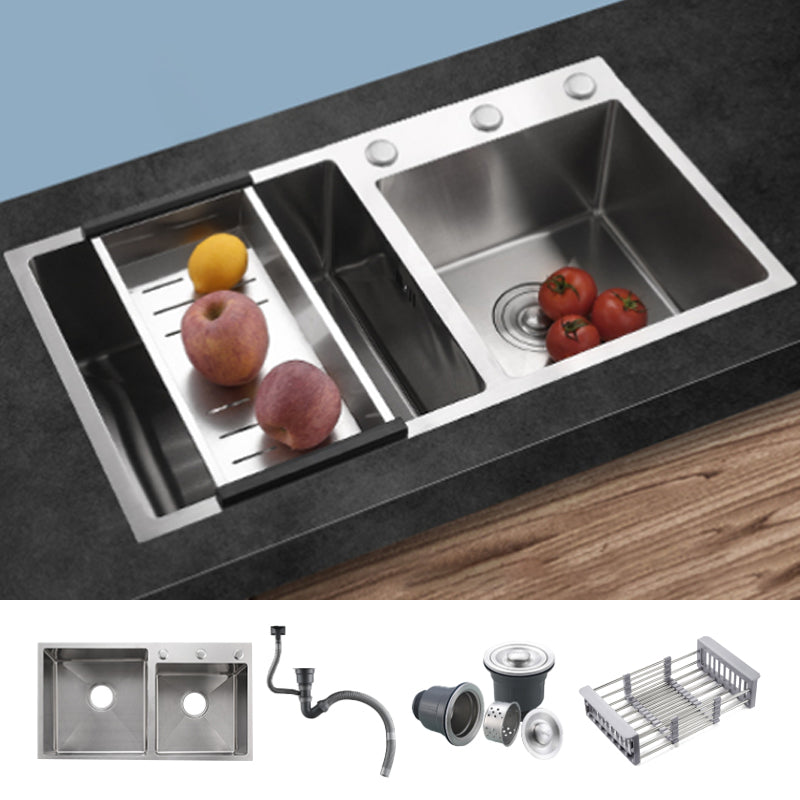Stainless Steel Double Sink Kitchen Sink 3 Holes Drop-In Sink with Drain Assembly Sink Only None Clearhalo 'Home Improvement' 'home_improvement' 'home_improvement_kitchen_sinks' 'Kitchen Remodel & Kitchen Fixtures' 'Kitchen Sinks & Faucet Components' 'Kitchen Sinks' 'kitchen_sinks' 6952151
