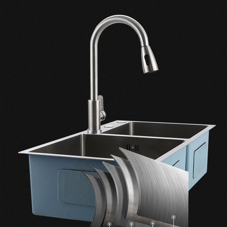 Stainless Steel Double Sink Kitchen Sink 3 Holes Drop-In Sink with Drain Assembly Clearhalo 'Home Improvement' 'home_improvement' 'home_improvement_kitchen_sinks' 'Kitchen Remodel & Kitchen Fixtures' 'Kitchen Sinks & Faucet Components' 'Kitchen Sinks' 'kitchen_sinks' 6952153