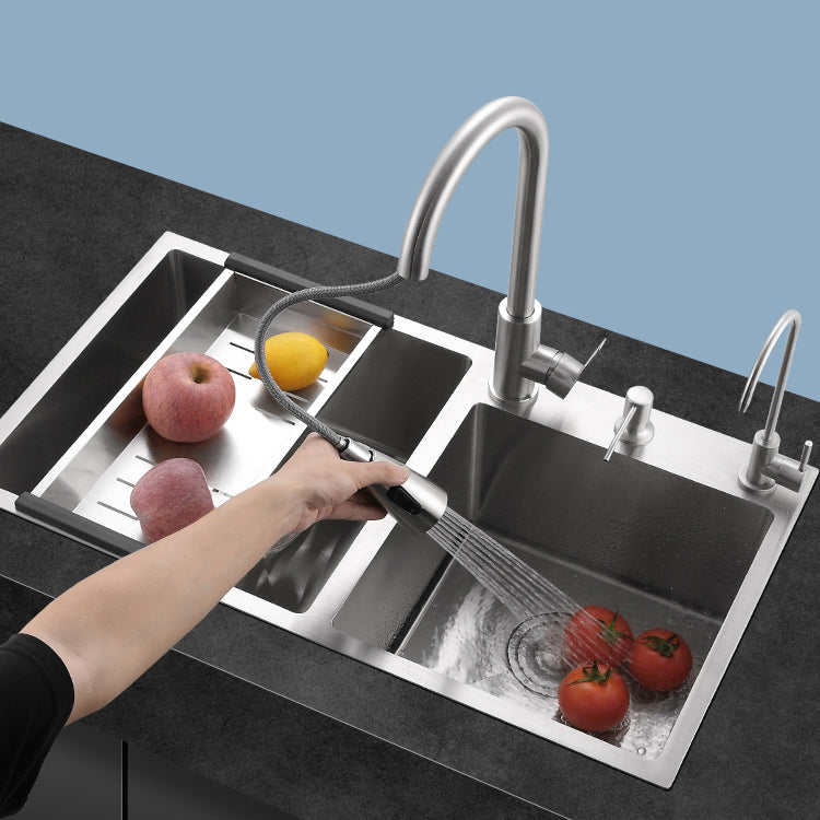 Stainless Steel Double Sink Kitchen Sink 3 Holes Drop-In Sink with Drain Assembly Clearhalo 'Home Improvement' 'home_improvement' 'home_improvement_kitchen_sinks' 'Kitchen Remodel & Kitchen Fixtures' 'Kitchen Sinks & Faucet Components' 'Kitchen Sinks' 'kitchen_sinks' 6952157