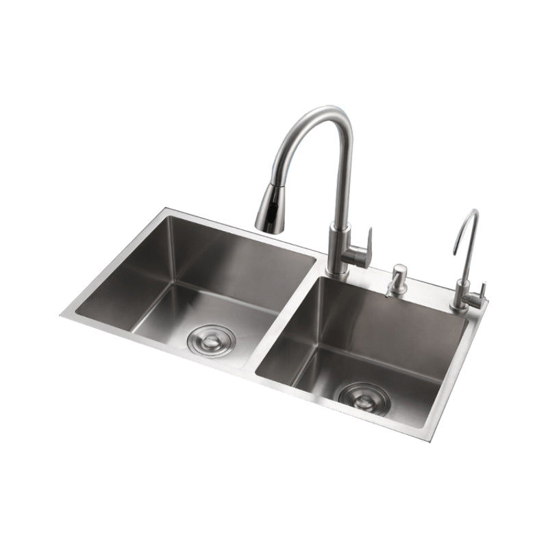 Stainless Steel Double Sink Kitchen Sink 3 Holes Drop-In Sink with Drain Assembly Clearhalo 'Home Improvement' 'home_improvement' 'home_improvement_kitchen_sinks' 'Kitchen Remodel & Kitchen Fixtures' 'Kitchen Sinks & Faucet Components' 'Kitchen Sinks' 'kitchen_sinks' 6952159