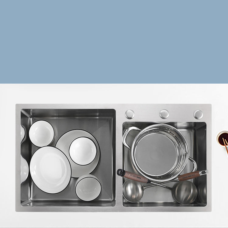 Stainless Steel Double Sink Kitchen Sink 3 Holes Drop-In Sink with Drain Assembly Clearhalo 'Home Improvement' 'home_improvement' 'home_improvement_kitchen_sinks' 'Kitchen Remodel & Kitchen Fixtures' 'Kitchen Sinks & Faucet Components' 'Kitchen Sinks' 'kitchen_sinks' 6952163