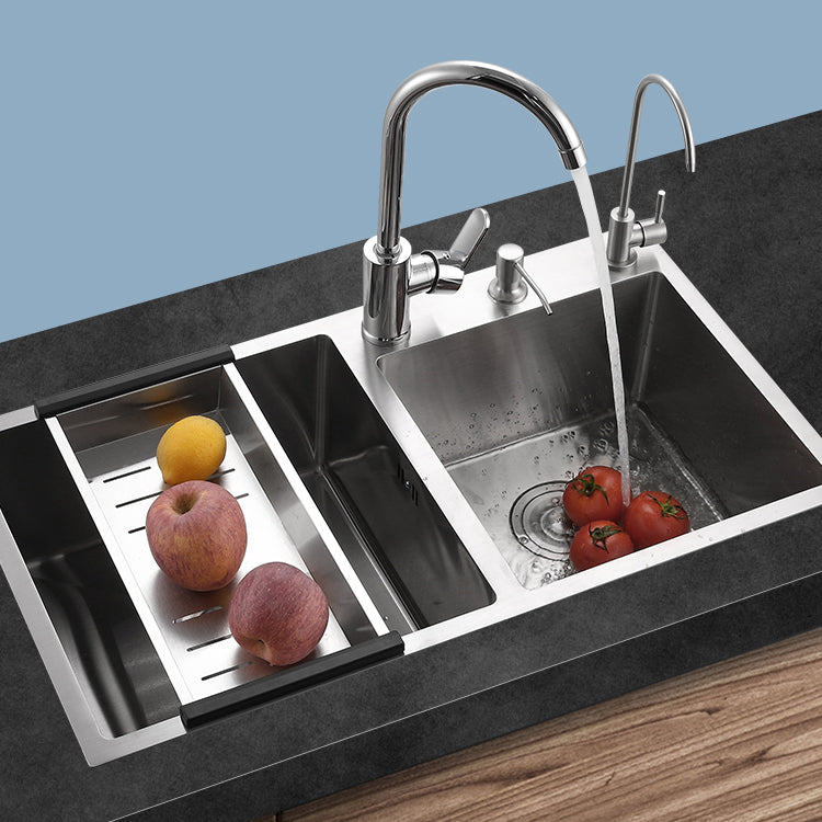 Stainless Steel Double Sink Kitchen Sink 3 Holes Drop-In Sink with Drain Assembly Clearhalo 'Home Improvement' 'home_improvement' 'home_improvement_kitchen_sinks' 'Kitchen Remodel & Kitchen Fixtures' 'Kitchen Sinks & Faucet Components' 'Kitchen Sinks' 'kitchen_sinks' 6952164
