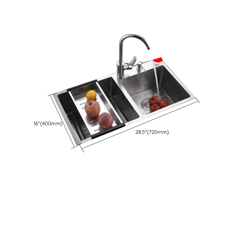 Stainless Steel Double Sink Kitchen Sink 3 Holes Drop-In Sink with Drain Assembly Clearhalo 'Home Improvement' 'home_improvement' 'home_improvement_kitchen_sinks' 'Kitchen Remodel & Kitchen Fixtures' 'Kitchen Sinks & Faucet Components' 'Kitchen Sinks' 'kitchen_sinks' 6952169