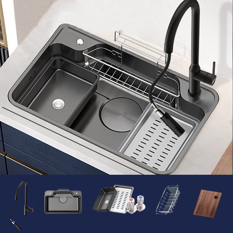 Drop-In Sink Stainless Steel Single Basin Basket Strainer Kitchen Sink with Drain Assembly 31.5"L x 19.7"W x 9.1"H Sink with Faucet Stainless Steel Pull Out Faucet Clearhalo 'Home Improvement' 'home_improvement' 'home_improvement_kitchen_sinks' 'Kitchen Remodel & Kitchen Fixtures' 'Kitchen Sinks & Faucet Components' 'Kitchen Sinks' 'kitchen_sinks' 6952192