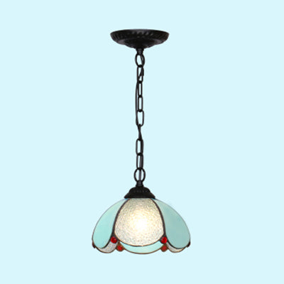 Black/White/Blue 1 Bulb Down Lighting Mediterranean Stained Glass Flared Hanging Ceiling Light Clearhalo 'Ceiling Lights' 'Industrial' 'Middle Century Pendants' 'Pendant Lights' 'Pendants' 'Tiffany close to ceiling' 'Tiffany Pendants' 'Tiffany' Lighting' 69522
