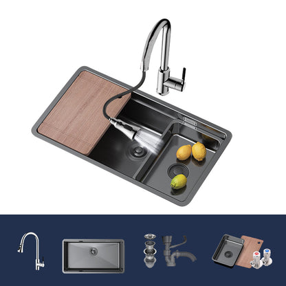 Drop-In Sink Stainless Steel Single Basin Basket Strainer Kitchen Sink with Drain Assembly Sink with Faucet Refined Copper Pull Out Faucet