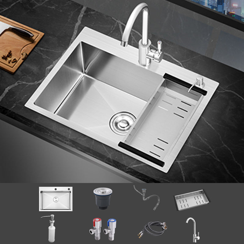 Modern Single Bowl Kitchen Sink Stainless Steel Kitchen Sink with Rectangle Shape Sink with Faucet Round Faucet Clearhalo 'Home Improvement' 'home_improvement' 'home_improvement_kitchen_sinks' 'Kitchen Remodel & Kitchen Fixtures' 'Kitchen Sinks & Faucet Components' 'Kitchen Sinks' 'kitchen_sinks' 6952221