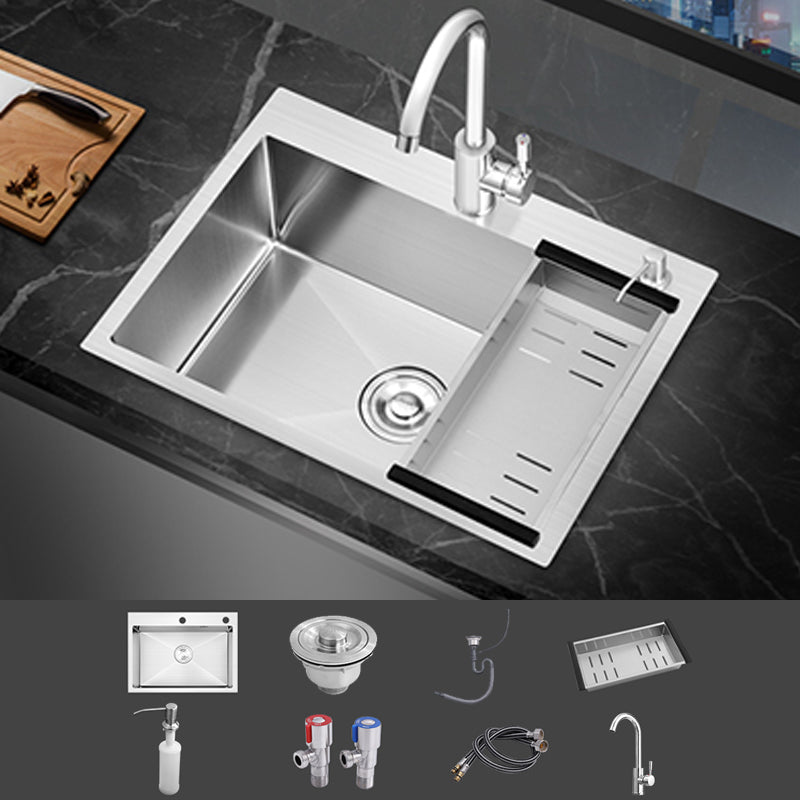 Modern Single Bowl Kitchen Sink Stainless Steel Kitchen Sink with Rectangle Shape 19.7"L x 15.7"W x 8.7"H Sink with Faucet Round Faucet Clearhalo 'Home Improvement' 'home_improvement' 'home_improvement_kitchen_sinks' 'Kitchen Remodel & Kitchen Fixtures' 'Kitchen Sinks & Faucet Components' 'Kitchen Sinks' 'kitchen_sinks' 6952223