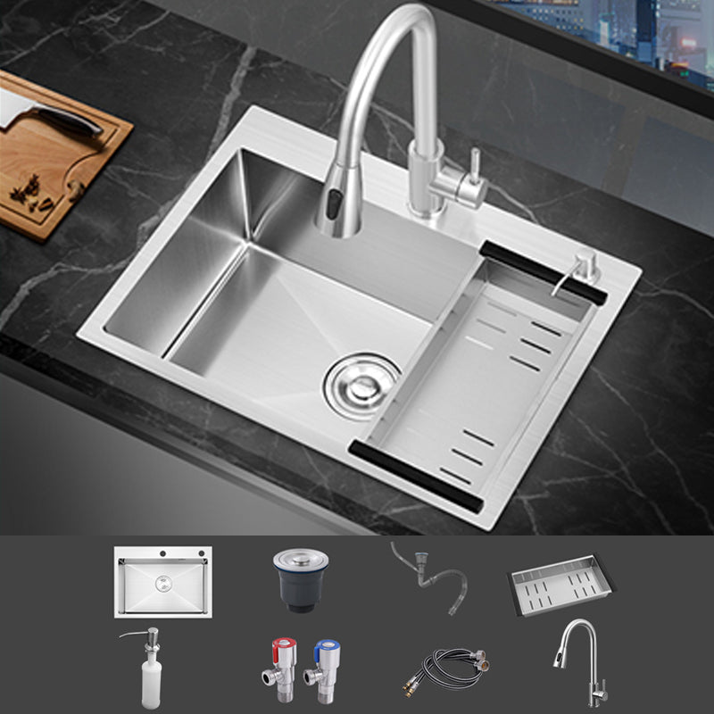 Modern Single Bowl Kitchen Sink Stainless Steel Kitchen Sink with Rectangle Shape Sink with Faucet Pull Out Faucet Clearhalo 'Home Improvement' 'home_improvement' 'home_improvement_kitchen_sinks' 'Kitchen Remodel & Kitchen Fixtures' 'Kitchen Sinks & Faucet Components' 'Kitchen Sinks' 'kitchen_sinks' 6952225