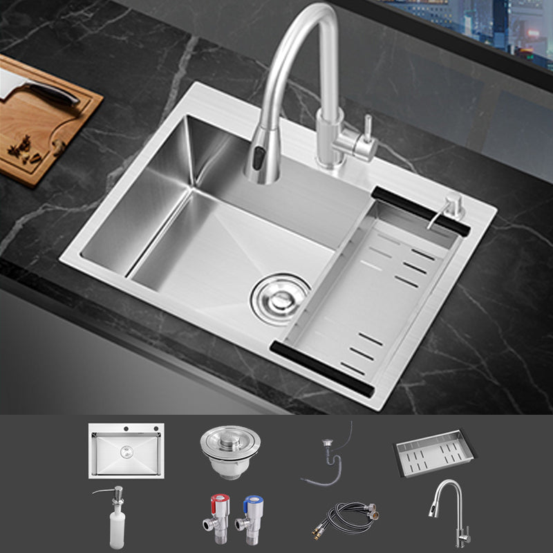 Modern Single Bowl Kitchen Sink Stainless Steel Kitchen Sink with Rectangle Shape 19.7"L x 15.7"W x 8.7"H Sink with Faucet Pull Out Faucet Clearhalo 'Home Improvement' 'home_improvement' 'home_improvement_kitchen_sinks' 'Kitchen Remodel & Kitchen Fixtures' 'Kitchen Sinks & Faucet Components' 'Kitchen Sinks' 'kitchen_sinks' 6952227