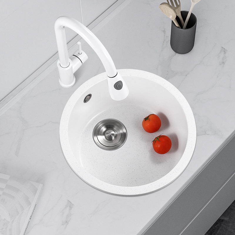 Single Bowl Kitchen Sink Modern Quartz Kitchen Sink with Round Shape 14"L x 14"W x 9"H Sink with Faucet Pull Out Faucet Clearhalo 'Home Improvement' 'home_improvement' 'home_improvement_kitchen_sinks' 'Kitchen Remodel & Kitchen Fixtures' 'Kitchen Sinks & Faucet Components' 'Kitchen Sinks' 'kitchen_sinks' 6952246