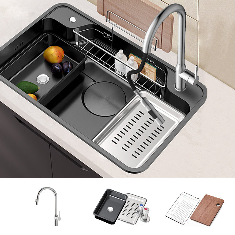 Stainless Steel Kitchen Sink Modern Style Kitchen Sink with Drain Strainer Kit 31"L x 20"W x 9"H Sink with Faucet Stainless Steel Clearhalo 'Home Improvement' 'home_improvement' 'home_improvement_kitchen_sinks' 'Kitchen Remodel & Kitchen Fixtures' 'Kitchen Sinks & Faucet Components' 'Kitchen Sinks' 'kitchen_sinks' 6952287
