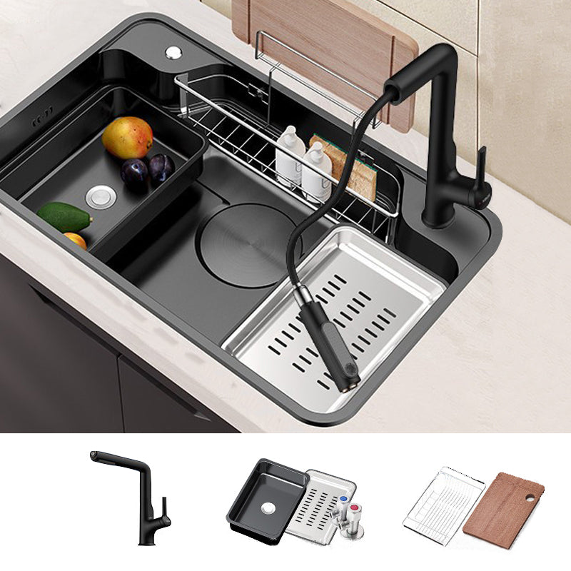 Stainless Steel Kitchen Sink Modern Style Kitchen Sink with Drain Strainer Kit 31"L x 20"W x 9"H Sink with Faucet Matte Black Clearhalo 'Home Improvement' 'home_improvement' 'home_improvement_kitchen_sinks' 'Kitchen Remodel & Kitchen Fixtures' 'Kitchen Sinks & Faucet Components' 'Kitchen Sinks' 'kitchen_sinks' 6952293