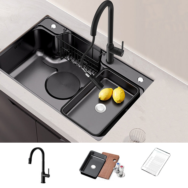 Stainless Steel Kitchen Sink Modern Style Kitchen Sink with Drain Strainer Kit Sink with Faucet Black Clearhalo 'Home Improvement' 'home_improvement' 'home_improvement_kitchen_sinks' 'Kitchen Remodel & Kitchen Fixtures' 'Kitchen Sinks & Faucet Components' 'Kitchen Sinks' 'kitchen_sinks' 6952298