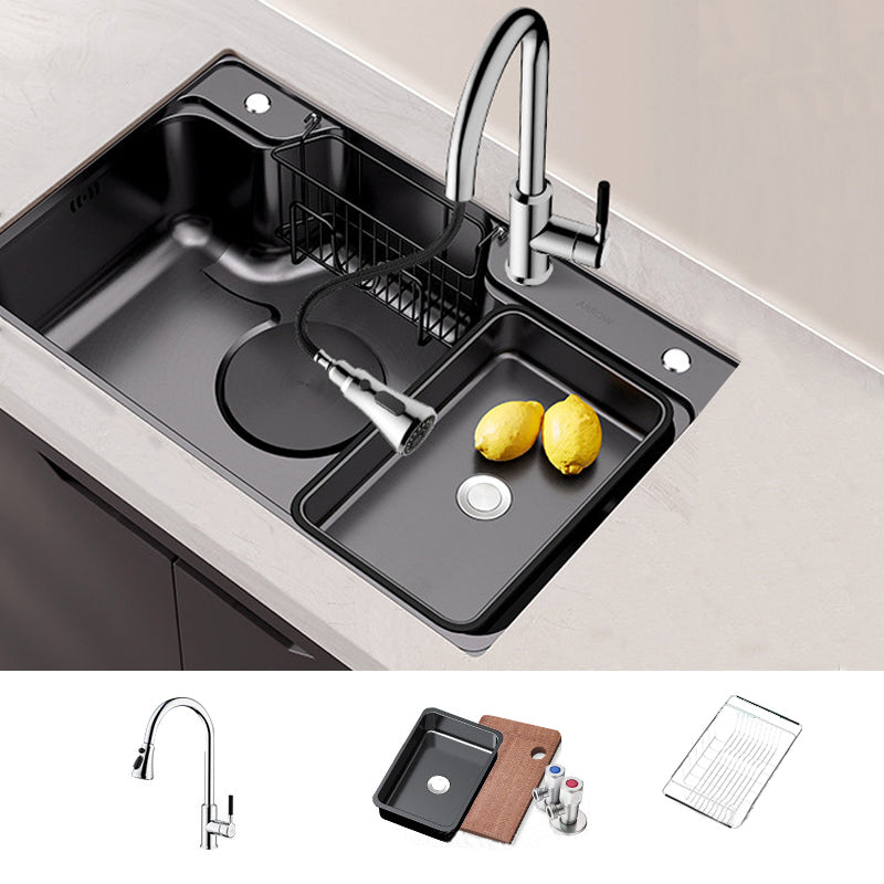 Stainless Steel Kitchen Sink Modern Style Kitchen Sink with Drain Strainer Kit Sink with Faucet Silver Clearhalo 'Home Improvement' 'home_improvement' 'home_improvement_kitchen_sinks' 'Kitchen Remodel & Kitchen Fixtures' 'Kitchen Sinks & Faucet Components' 'Kitchen Sinks' 'kitchen_sinks' 6952300
