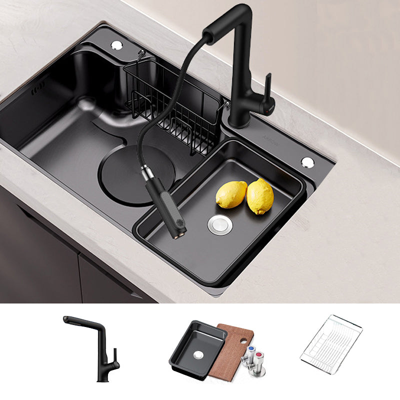 Stainless Steel Kitchen Sink Modern Style Kitchen Sink with Drain Strainer Kit Sink with Faucet Matte Black Clearhalo 'Home Improvement' 'home_improvement' 'home_improvement_kitchen_sinks' 'Kitchen Remodel & Kitchen Fixtures' 'Kitchen Sinks & Faucet Components' 'Kitchen Sinks' 'kitchen_sinks' 6952303