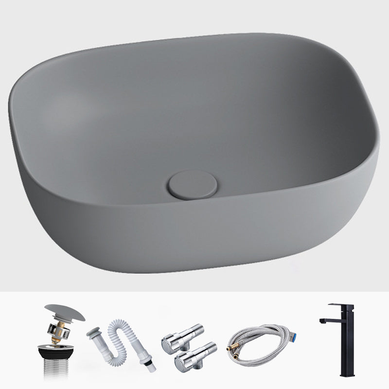 Modern Vessel Lavatory Sink Rectangular Porcelain with Faucet and Pop-Up Drain Basin Sink 19.7"L x 15.7"W x 6.1"H Grey Sink with Faucet Clearhalo 'Bathroom Remodel & Bathroom Fixtures' 'Bathroom Sinks & Faucet Components' 'Bathroom Sinks' 'bathroom_sink' 'Home Improvement' 'home_improvement' 'home_improvement_bathroom_sink' 6952310