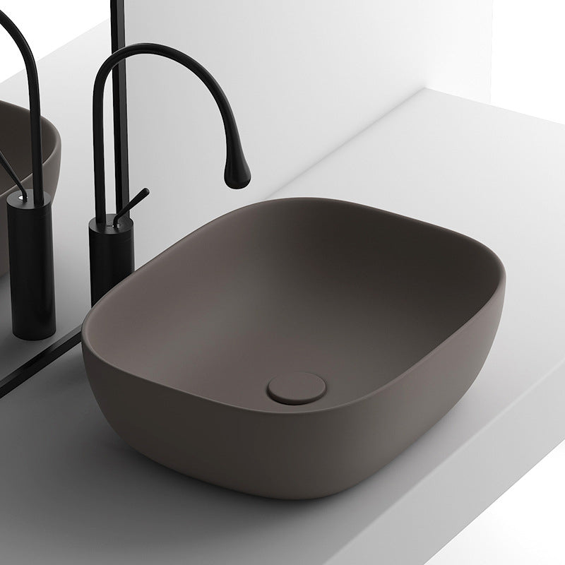 Modern Vessel Lavatory Sink Rectangular Porcelain with Faucet and Pop-Up Drain Basin Sink Clearhalo 'Bathroom Remodel & Bathroom Fixtures' 'Bathroom Sinks & Faucet Components' 'Bathroom Sinks' 'bathroom_sink' 'Home Improvement' 'home_improvement' 'home_improvement_bathroom_sink' 6952313