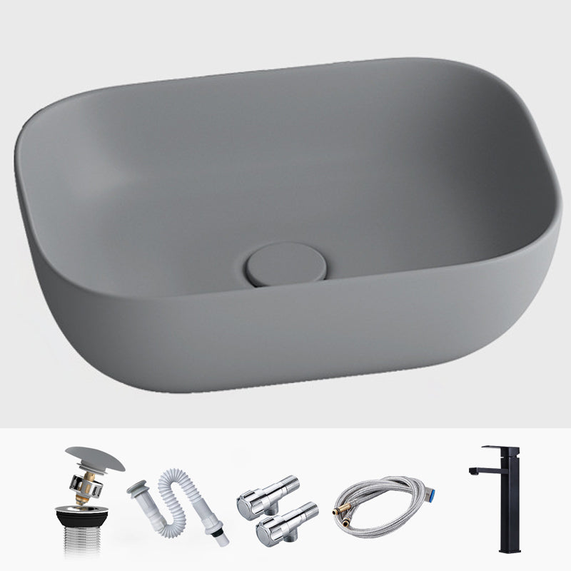 Modern Vessel Lavatory Sink Rectangular Porcelain with Faucet and Pop-Up Drain Basin Sink 18.1"L x 13"W x 5.3"H Grey Sink with Faucet Clearhalo 'Bathroom Remodel & Bathroom Fixtures' 'Bathroom Sinks & Faucet Components' 'Bathroom Sinks' 'bathroom_sink' 'Home Improvement' 'home_improvement' 'home_improvement_bathroom_sink' 6952317